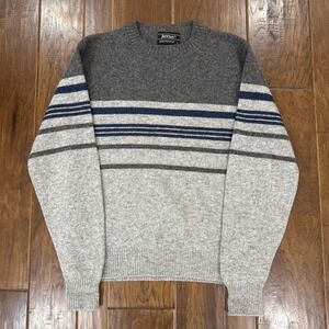 Vintage 80s 90s Grandpa Jantzen Striped Sweater Knit Wool Gray Cabin Dad Mens L